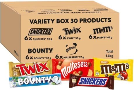【2026 sale !!! over 10000 sold !!!!】Mixed Bulk Chocolate Box. M&M-s Peanuts. Snickers. Twix. Maltesers. Bounty. 1.4kg - 30 Full-Size- Milk Chocolate Bars & Bags. Ideal for Gift. Snacks. Hampers or Party Bags