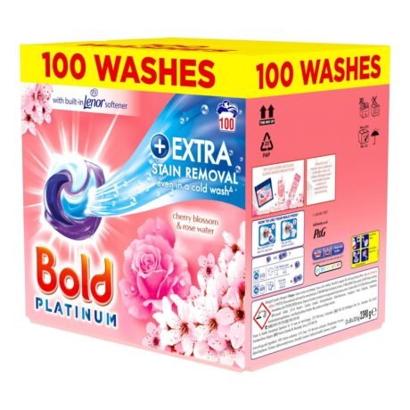 Bold Platinum Pods. Laundry Detergent. Washing Liquid Pods/Capsules. 100 Washes - Cherry Blossom & Rose Water - Extra Stain Removal Even In a Cold Wash